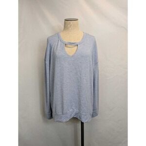 Juicy Couture Women's Blue Keyhole Neck Long Sleeve Pullover Sweatshirt Size XL